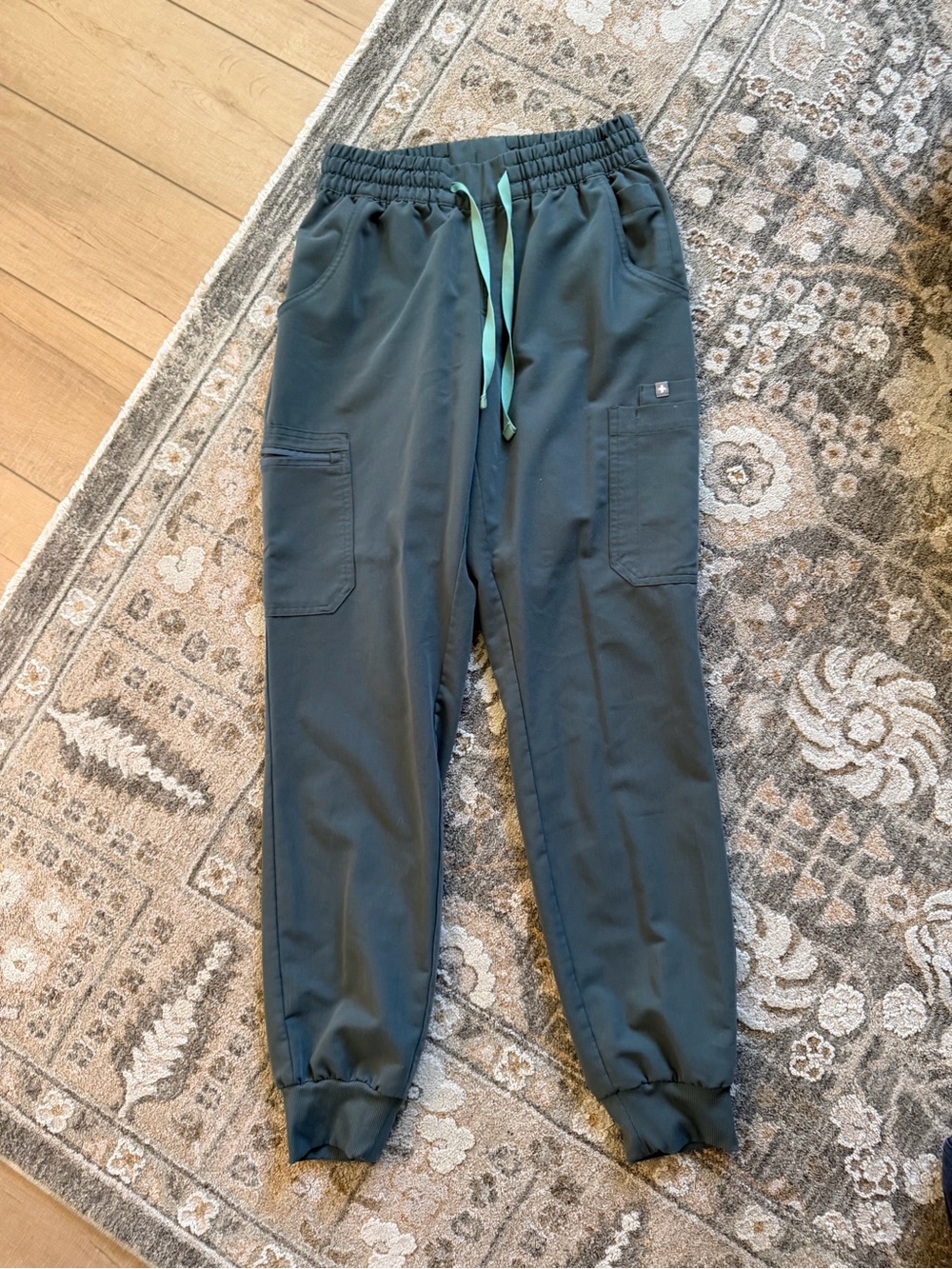 Figs Dark Teal Track Joggers with Mint Drawstring